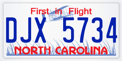 NC license plate DJX5734