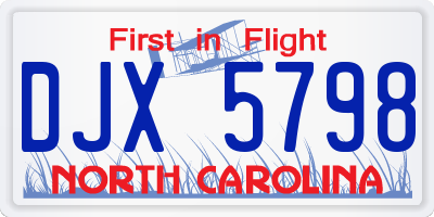 NC license plate DJX5798