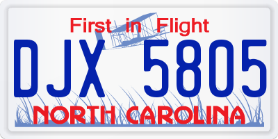 NC license plate DJX5805