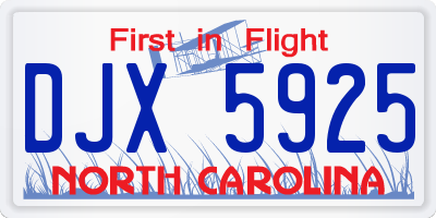 NC license plate DJX5925