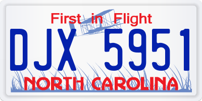 NC license plate DJX5951