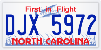 NC license plate DJX5972