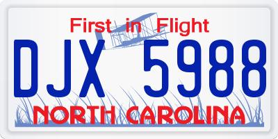 NC license plate DJX5988