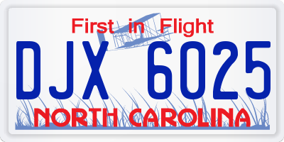 NC license plate DJX6025