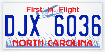 NC license plate DJX6036