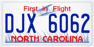 NC license plate DJX6062