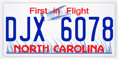 NC license plate DJX6078