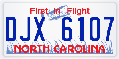 NC license plate DJX6107
