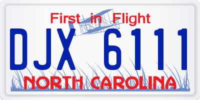 NC license plate DJX6111