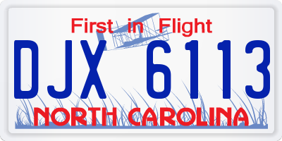NC license plate DJX6113