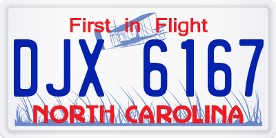 NC license plate DJX6167