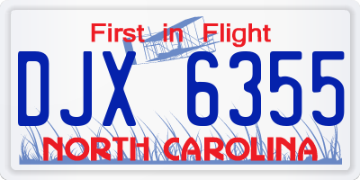 NC license plate DJX6355