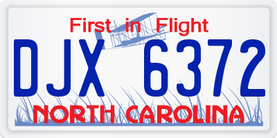 NC license plate DJX6372