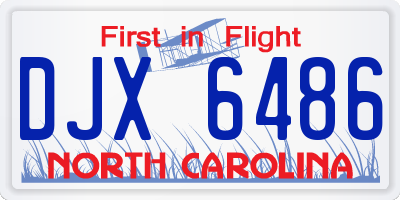 NC license plate DJX6486
