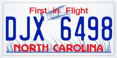 NC license plate DJX6498