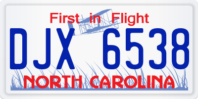 NC license plate DJX6538