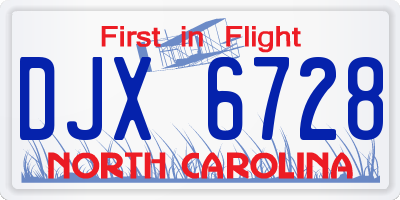 NC license plate DJX6728