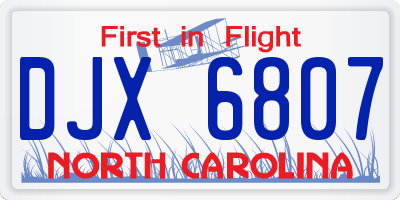 NC license plate DJX6807