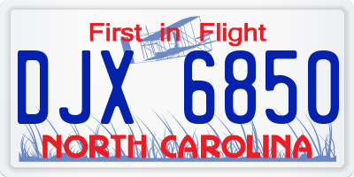 NC license plate DJX6850