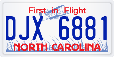 NC license plate DJX6881