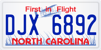 NC license plate DJX6892