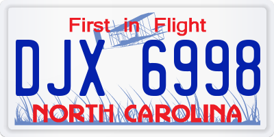 NC license plate DJX6998