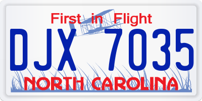 NC license plate DJX7035