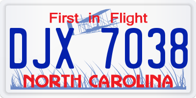 NC license plate DJX7038