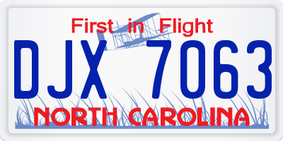 NC license plate DJX7063