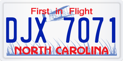 NC license plate DJX7071