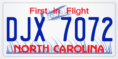 NC license plate DJX7072