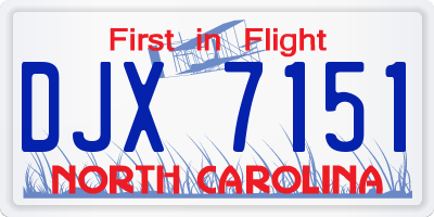 NC license plate DJX7151
