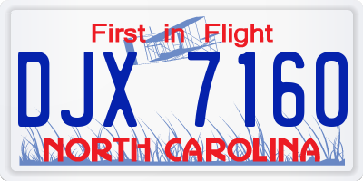NC license plate DJX7160