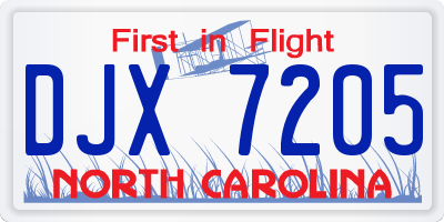 NC license plate DJX7205