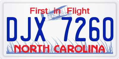 NC license plate DJX7260