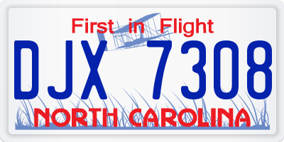 NC license plate DJX7308