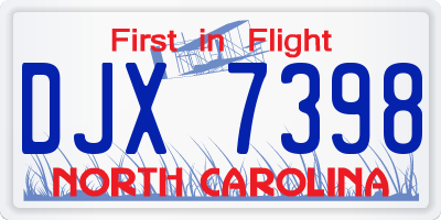 NC license plate DJX7398