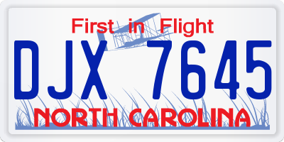NC license plate DJX7645