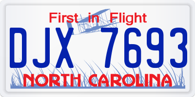 NC license plate DJX7693