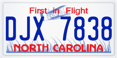 NC license plate DJX7838