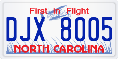 NC license plate DJX8005