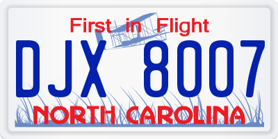 NC license plate DJX8007