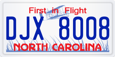 NC license plate DJX8008