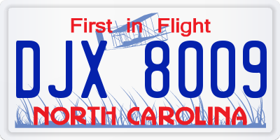 NC license plate DJX8009