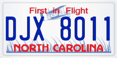 NC license plate DJX8011