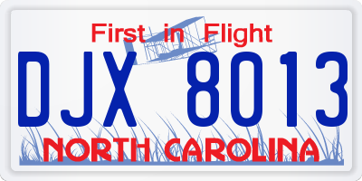 NC license plate DJX8013