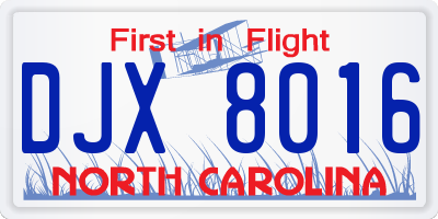NC license plate DJX8016