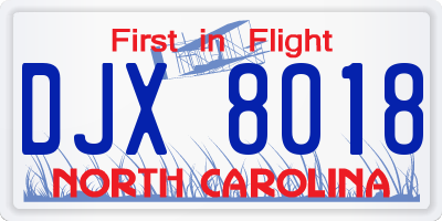 NC license plate DJX8018