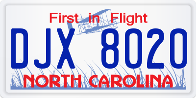 NC license plate DJX8020