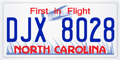 NC license plate DJX8028